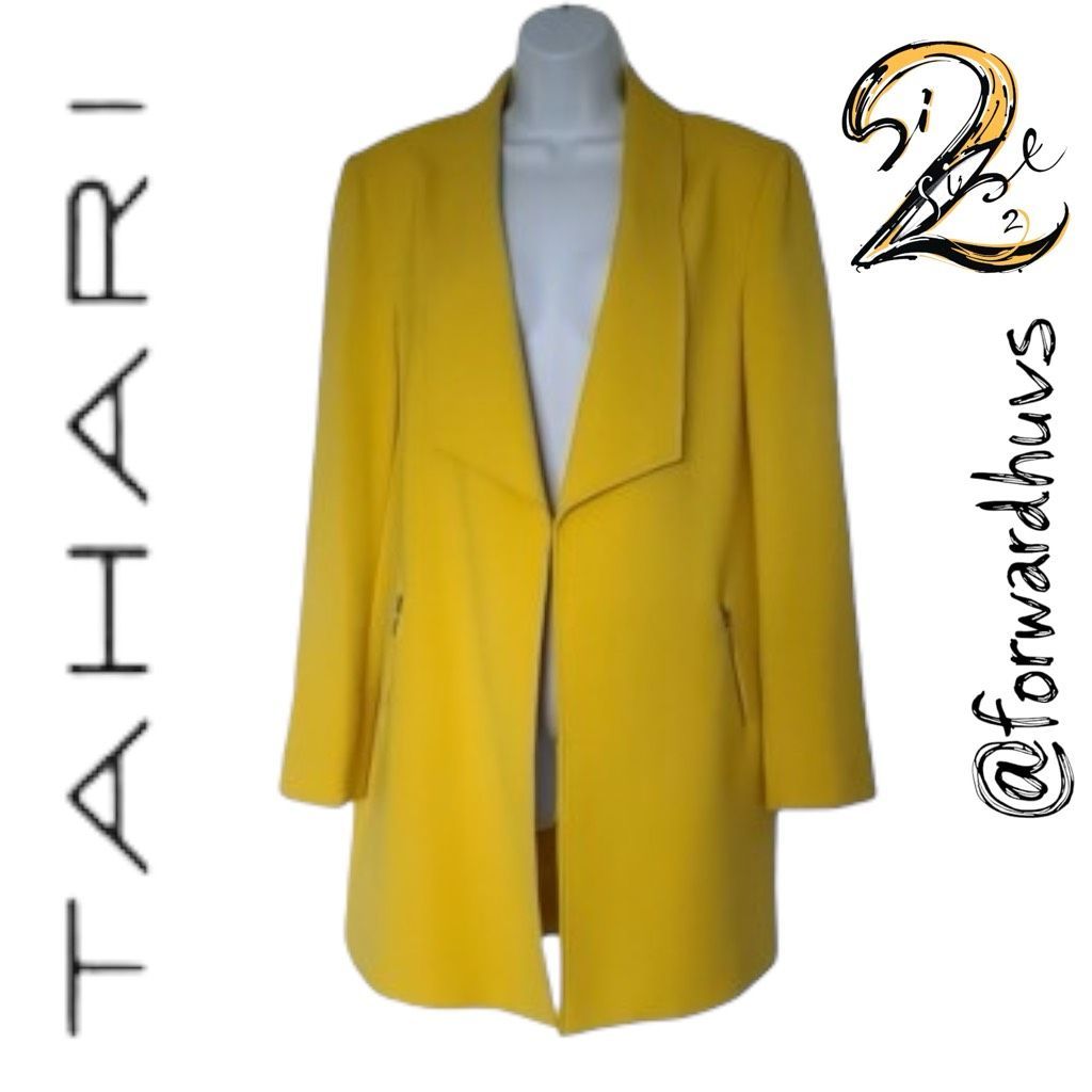 Tahari Wing Collar Open Front Jacket Sunflower Yellow Size 2